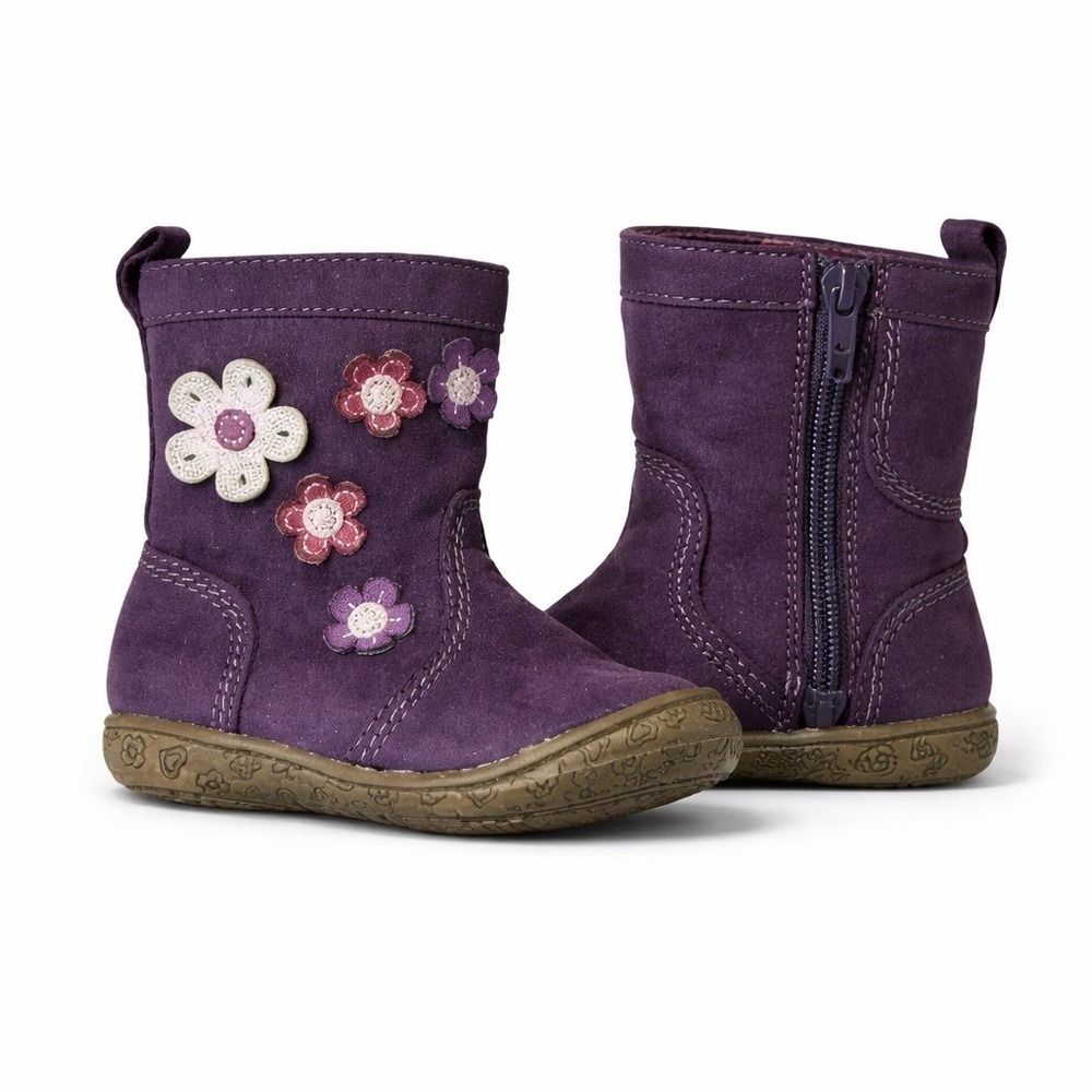 NORDSTROM RACK Boots Toddler 5D Purple Faux Suede Flower Applique Side Zip